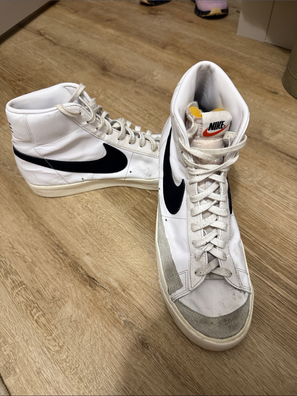 Nike White and Black High-Top Sneakers with Suede Toe